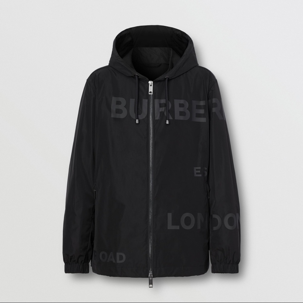 Black on black Burberry Horseferry windbreaker